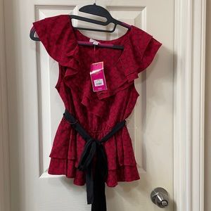 Candie’s red ruffle tie top